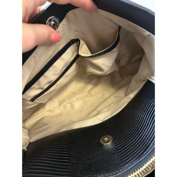 GUESS‎ Satchel Purse Brown Lizard Embossed Faux Leather Top Handle Bag - Picture 7 of 16